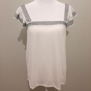 LOFT White Ruffle Sleeve Top, Size L,  NWT